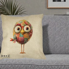 Perna Decorativa Pasare Patchwork cu Gene Lungi, 40x40 cm, Crem, Husa Detasabila, Perna Inclusa, BEKZ®