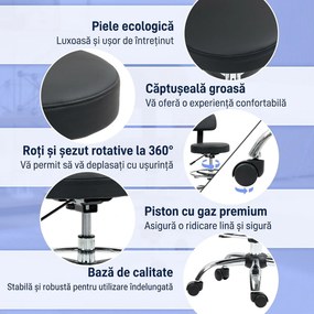 HOMCOM Scaun Rotativ la 360° și Reglabil pe Înălțime cu Suport pentru Picioare, 52x52x78-92 cm, Negru | Aosom Romania