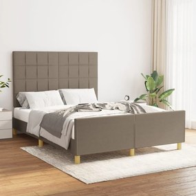 Cadru de pat cu tablie, gri taupe, 140x190 cm, textil Gri taupe, 140 x 190 cm, Cu blocuri patrate