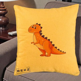 Perna Decorativa T-Rex Portocaliu, 40x40 cm, Galben, Husa Detasabila, Perna Inclusa, BEKZ®