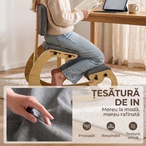 HOMCOM Scaun Ergonomic pentru Genunchi cu Spatar, Balansoar, Postural, In si Lemn Mesteacan, Gri | Aosom Romania