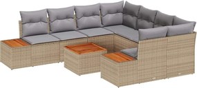 vidaXL Set de canapele pentru grădină cu pernă 9 pcs Bej Rattan poli
