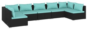 3101889 vidaXL Set mobilier de grădină cu perne, 7 piese, negru, poliratan