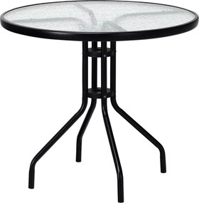 Masa de gradina rotunda cu blat din sticla ISLAND 90 cm, negru