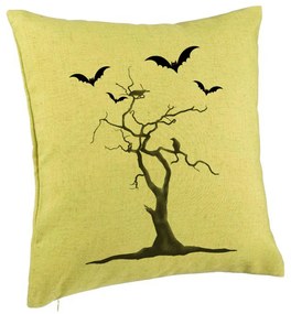 Perna Decorativa cu motiv de Halloween 3, 40x40 cm, Verde, Husa Detasabila, Burduf