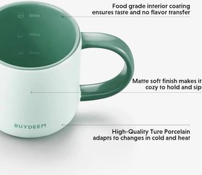 Ceasca ceramica pentru ceai si cafea Buydeem CD1018-MY, 350 ml, Fund plat, Scala de masurare interna, Ceramica pentru temperaturi inalte, Galben