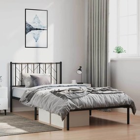 vidaXL Cadru de pat din metal cu tăblie, negru, 100x200 cm