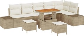 vidaXL Set de canapele pentru grădină cu pernă 9 pcs Bej Rattan poli