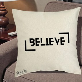 Perna Decorativa Believe Minimalist, 40x40 cm, Ecru, Husa Detasabila, Perna Inclusa, BEKZ®