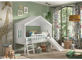 Pat Căsuță Housebed 90x200 cm cu Tobogan, pentru Copii, Alb – Vipack