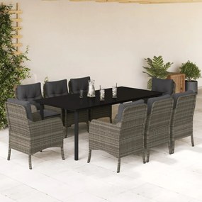 vidaXL Set mobilier grădină cu perne, 9 piese, gri, poliratan