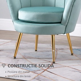 Fotoliu cu design vintage din Catifea, Spatar curbat, 76x76x74cm Verde HOMCOM | Aosom Romania