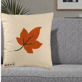 Perna Decorativa Frunza de Toamna Portocalie, 40x40 cm, Bej, Husa Detasabila, Perna Inclusa, BEKZ®