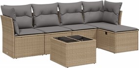 vidaXL Set canapele de grădină, 6 piese, cu perne, bej, poliratan