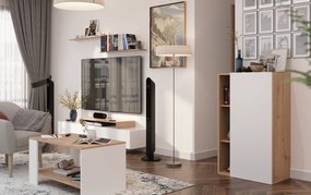 Mobilier de perete living, alb/stejar artisan, MILONA