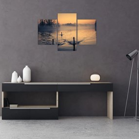 Tablou cu lebăde pe apă în ceață (90x60 cm)
