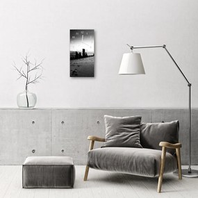 Ceas de perete din sticla vertical Top plaja peisaje alb-negru