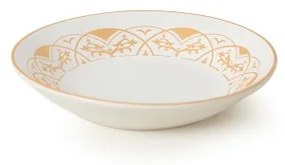 Set veselă 24 piese din ceramică, alb cu accente aurii