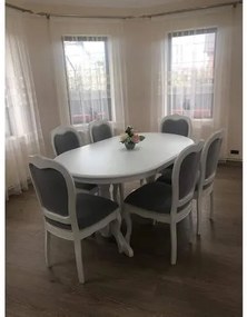 SET LID 85 MASA EXTENSIBILA 160 cm restransa / extensibila pana la 280 cm pentru 12 persoane, latime 100 + 6 SCAUNE TAPITATE