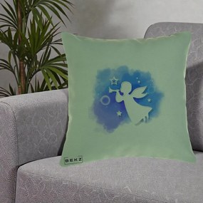 Perna Decorativa Inger cu Trompeta Albastru, 40x40 cm, Verde, Husa Detasabila, Perna Inclusa, BEKZ®