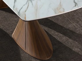 Masa ovala din lemn si marmura portelanata Barrel 200x90cm