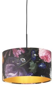 Lampă suspendată cu abajur din catifea cu flori cu auriu 35 cm - Combi