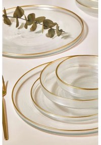 Set veselă 24 piese, din sticlă transparentă cu accente aurii