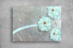 Tapet Premium Canvas - Flori turcoaz fluturi si perle 3d abstract