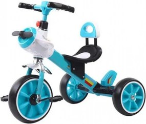 Tricicleta cu pedale NOVOKIDS™ Plane Trike, Cu melodii si lumini, Max 30 kg, Roti din spuma cauciucata, Cadru metalic, Model avion, Turquoise