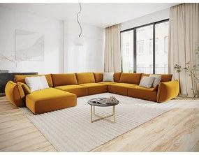 Colțar galben muștar cu tapițerie din catifea (cu colț pe partea dreaptă, în formă de "U") Vanda – Mazzini Sofas