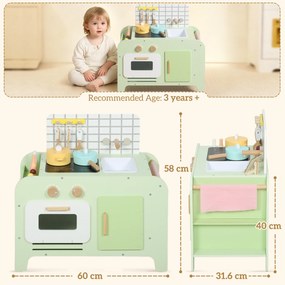 AIYAPLAY Set de Bucătărie de Jucărie din Lemn pentru Copii de 3+ Ani cu 15 Accesorii, Verde | Aosom Romania