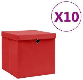 vidaXL Cutii depozitare cu capace, 10 buc., roșu, 28x28x28 cm