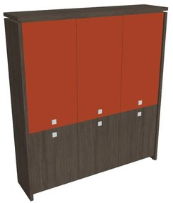 Dulap înalt Verno 188 x 46 x 210 cm, uși combinate, stejar antracit / portocaliu