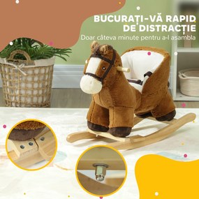 AIYAPLAY Cal Balansoar pentru Copii 18-36 Luni cu Sunete, Bază din Lemn și Centură de Siguranță, 68x33x45 cm, Maro | Aosom Romania