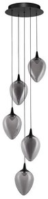 Lustra moderna cu 5 pendule LED, Metal, Sticla, Fumuriu, Nali