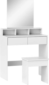 HOMCOM Masă de Toaletă cu Taburet, Masă de Machiaj cu Oglindă, 3 Rafturi, 2 Sertare, din Lemn, 75x38x135 cm, Alb | Aosom Romania