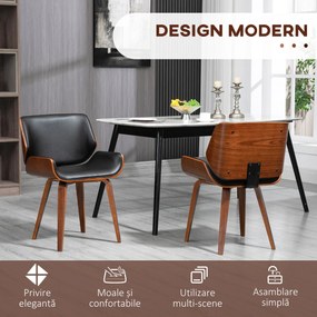 HOMCOM Set de 2 Scaune de Sufragerie Stil Vintage Îmbunătățite în Lemn și Piele Sintetică PU, Negru și Lemn | Aosom Romania