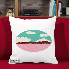 Perna Decorativa Peisaj Desert Oval Pastel, 40x40 cm, Alba Mata, Husa Detasabila, Perna Inclusa, BEKZ®