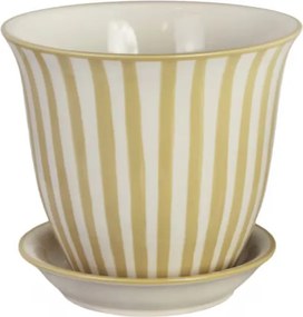 Ghiveci din ceramică pictat manual cu dungi, Ø 19 x H 16 cm, galben „Miriam"