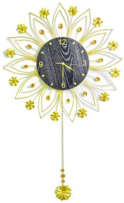 Ceas de perete cu pendul, stil elegant, Metal, mecanism Silentios, D4191, 60*96 cm, Negru/Auriu
