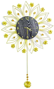 Ceas de perete cu pendul, stil elegant, Metal, mecanism Silentios, D4191, 60*96 cm, Negru/Auriu