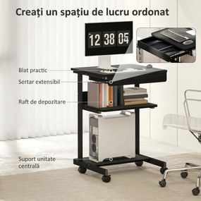HOMCOM Birou PC cu Sertar Glisant și 2 Rafturi Deschise Negru | Aosom Romania