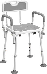 HOMCOM Taburet/Scaun de duș ergonomic înălțime reglabilă picioare antiderapante 56,5 x 53,5 x 87 cm alb și gri | Aosom Romania