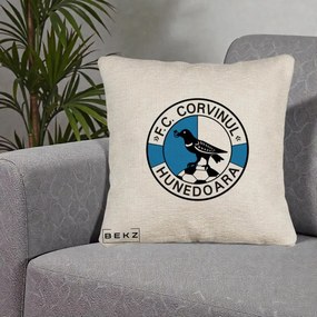 Perna Personalizata FC Corvinul Hunedoara Fotbal, 40x40 cm, Bej Canapea, Husa Detasabila, Perna Inclusa, BEKZ®