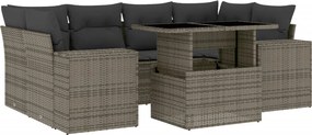 vidaXL Set canapele de grădină, 7 piese, cu perne, gri, poliratan