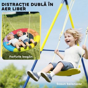 AIYAPLAY Set de Leagăne pentru Copii cu Două Tipuri de Leagăne, Loc de Joacă Exterior cu Corzi Reglabile, Structură din Metal pentru Vârsta 3-8 Ani, Capacitate 150kg, Multicolor | Aosom Romania