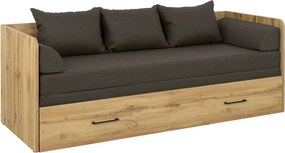 Pat TETRIX 80/160x200, stejar wotan/maro, PAL/stofa, cu saltea extensi