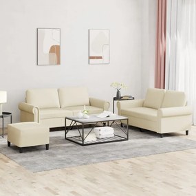 vidaXL Set de canapele cu perne, 3 piese, crem, piele ecologică