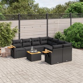 3259066 vidaXL Set mobilier de grădină cu perne, 9 piese, negru, poliratan