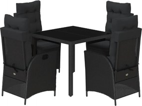 vidaXL Set mobilier de grădină cu perne, 5 piese, negru, poliratan